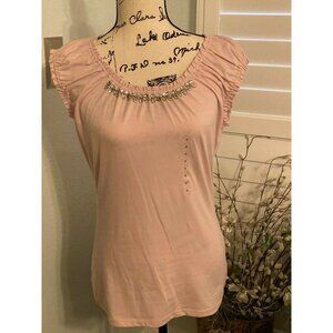 Ann Taylor Loft Dusty Pink Sparkle Beaded Sleeveless Top Shirt size Small S New